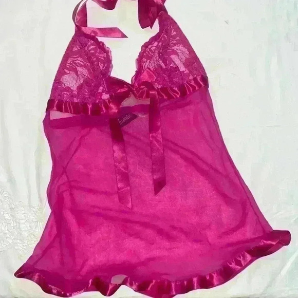 Vintage Frederick’s of Hollywood hot pink sheer lace teddy - Picture 1 of 3